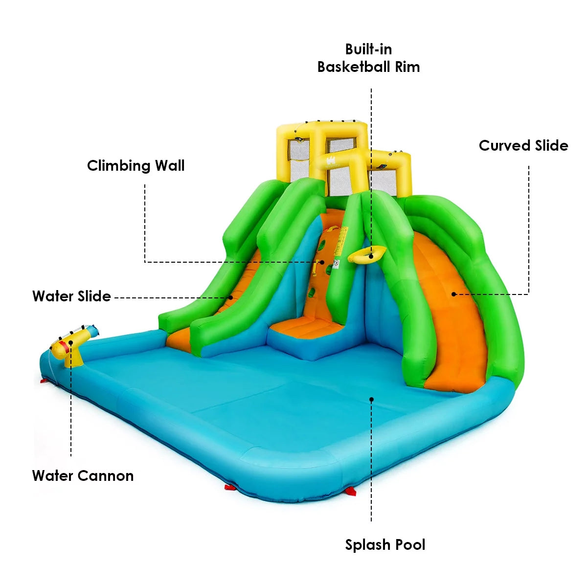 2026 Inflatable Water Park Bounce House w/Climbing Wall Two Slides and Splash Pool