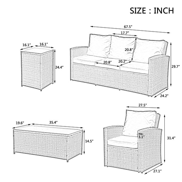5Piece PE Rattan Wicker Patio Conversation Set With Cushions