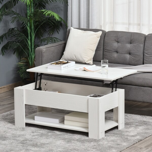 HOMCOM Lift Top Coffee Table with Hidden Storage Compartment and Open Shelf,Pop Up Coffee Table for Living Room