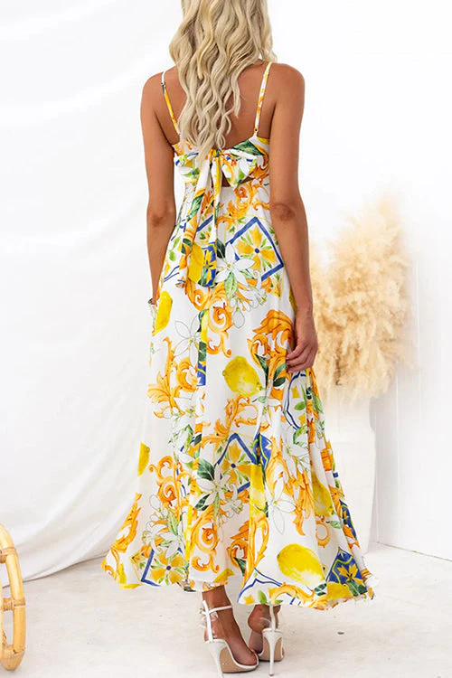 Tie-Back Maxi Dress | Printed A-Line DressClistos