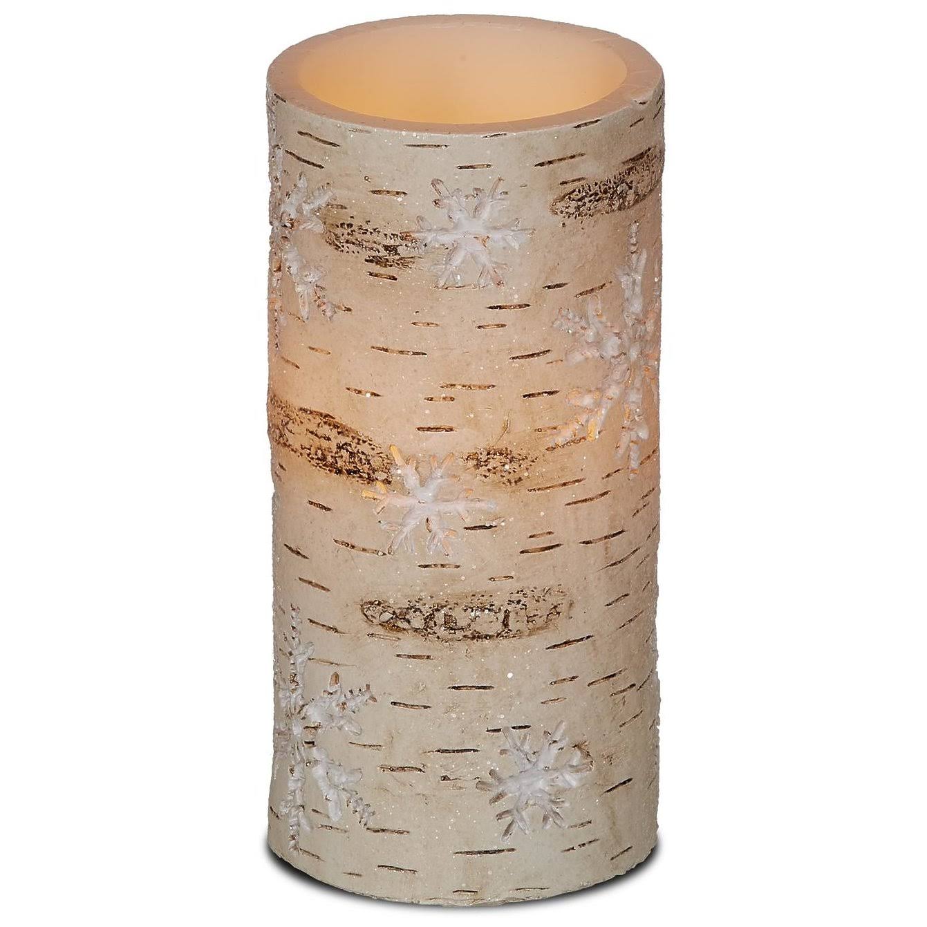 CC Home Furnishings Set of 4 LED Rustic Snowflake Birch Flameless Wax Pillar Christmas Candle 6”