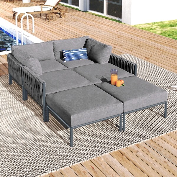 6 Pieces Aluminum Patio Sectional Sofa with Removable Thick Cushions
