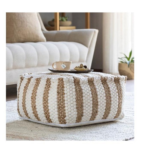 Mark amp Day Heldenberg 12 quot h X 20 quot w X 20 quot d Natural Fiber White Pouf