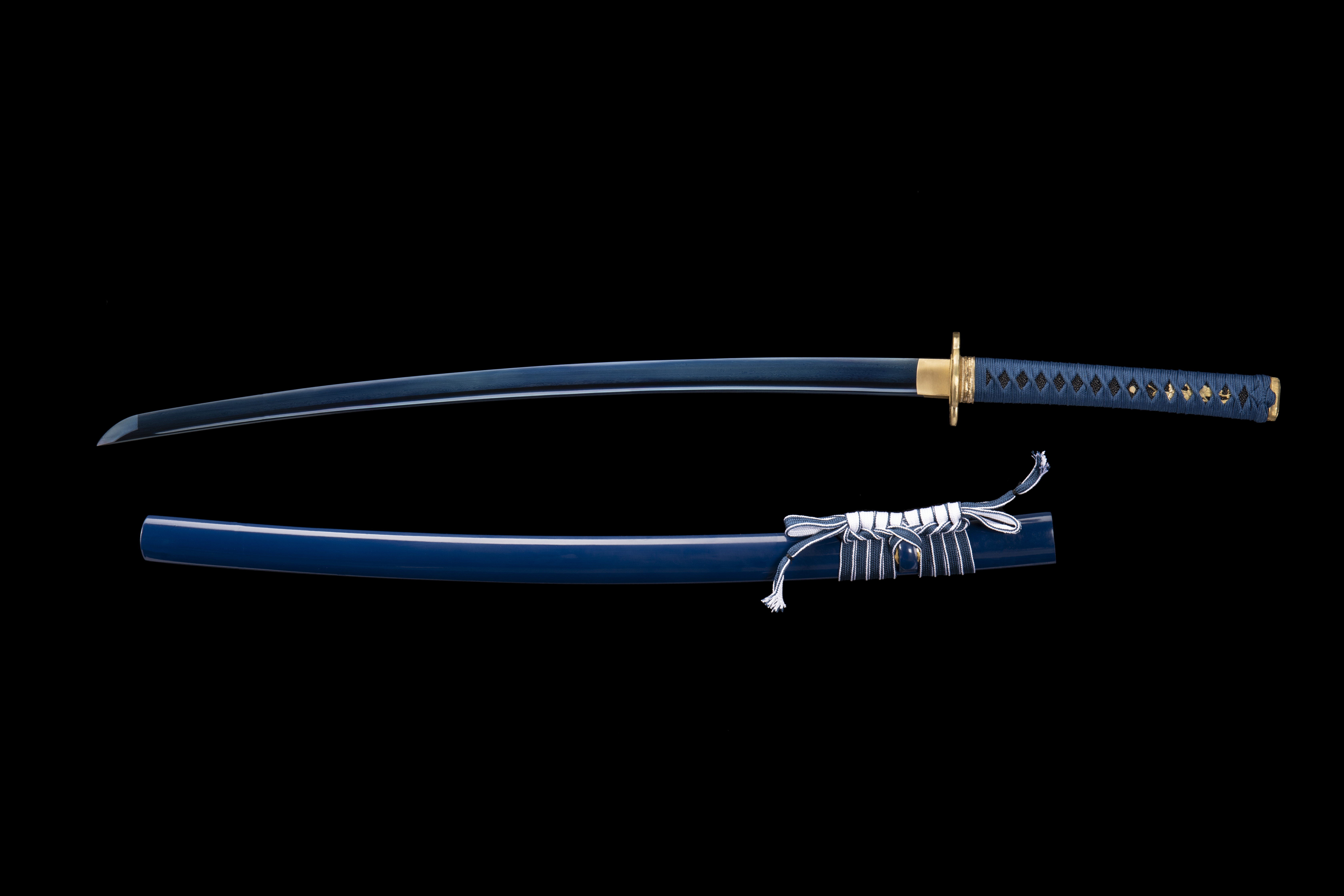 Hand Forged Japanese Samurai Sword Aisei Damascus Blued Full Tang