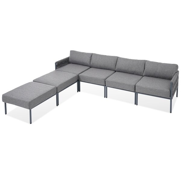 6 Pieces Aluminum Patio Sectional Sofa with Removable Thick Cushions