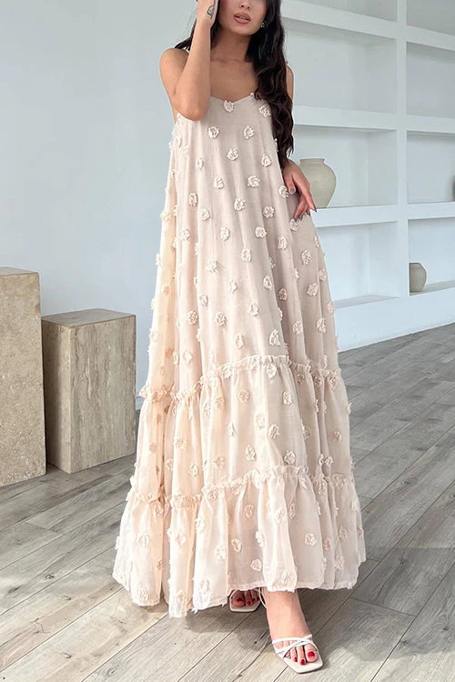 Floral Applique Maxi Dress with Ruffle TrimClistos