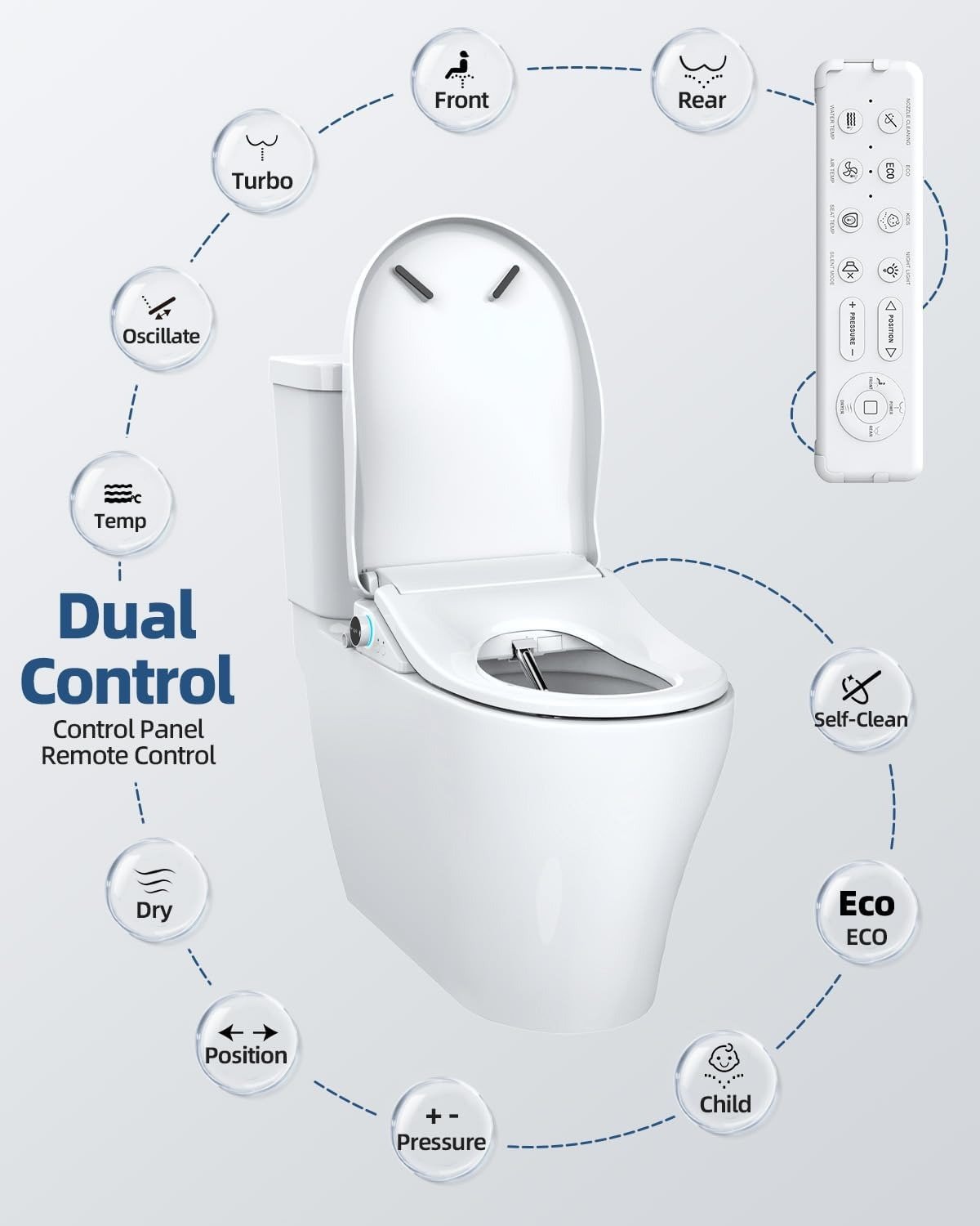 Elongated Electric Bidet Toilet Seat with Instant Warm Water & Dryer, Wireless Remote Bidet