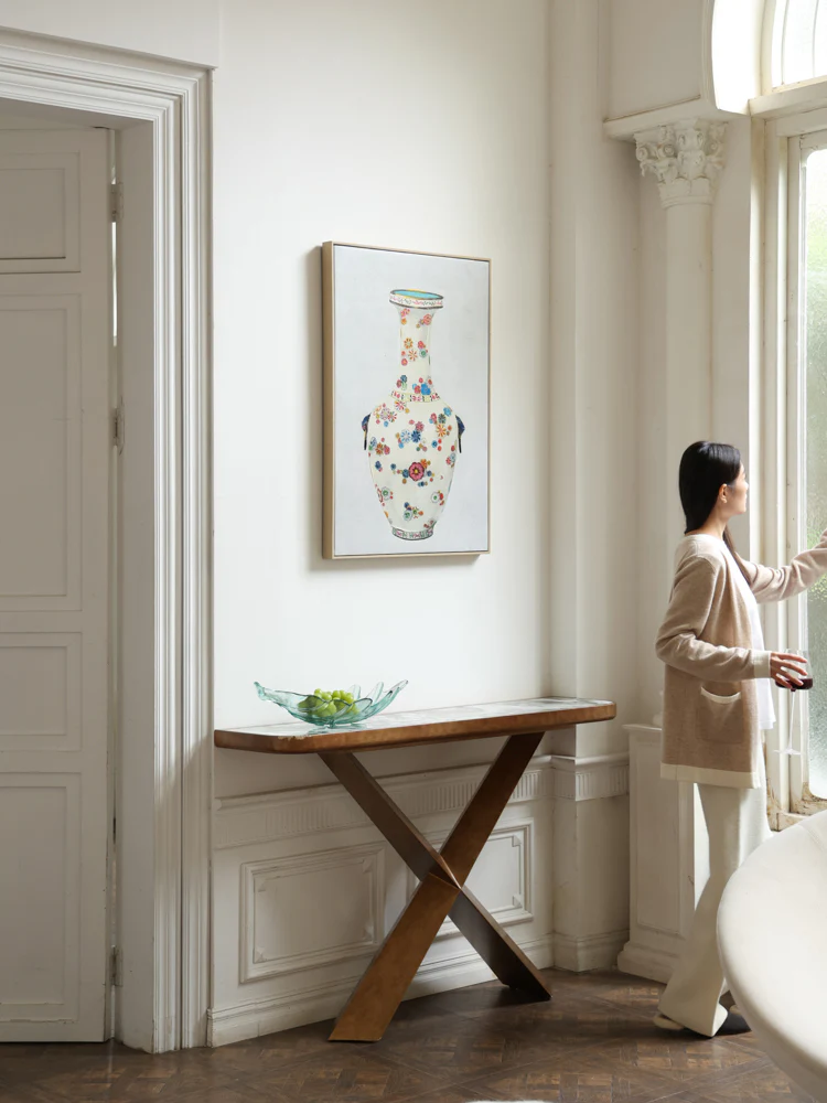 YA034 - Italy Natural Cold Jade Marble Solid Wood Brass Foyer Guest Table Entrance Hallway Side Table