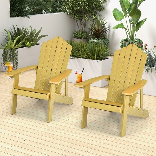 Costway Patio HIPS Adirondack Chair with Cup Holder Weather Resistant