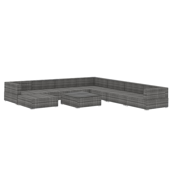 vidaXL 9 Piece Patio Lounge Set with Cushions Poly Rattan Gray
