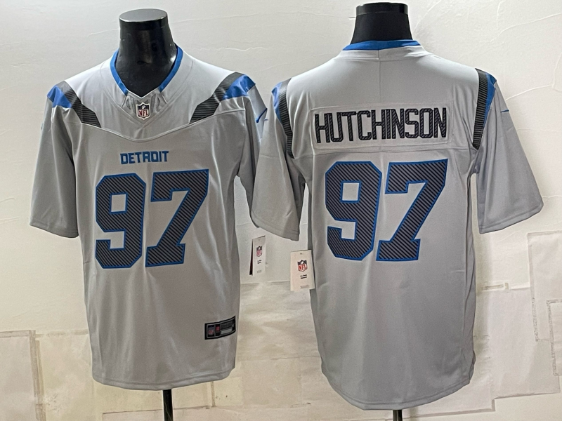 Men's Detroit Lions Aidan Hutchinson #97 Silver 2026 Rivalries Collection Game Jersey