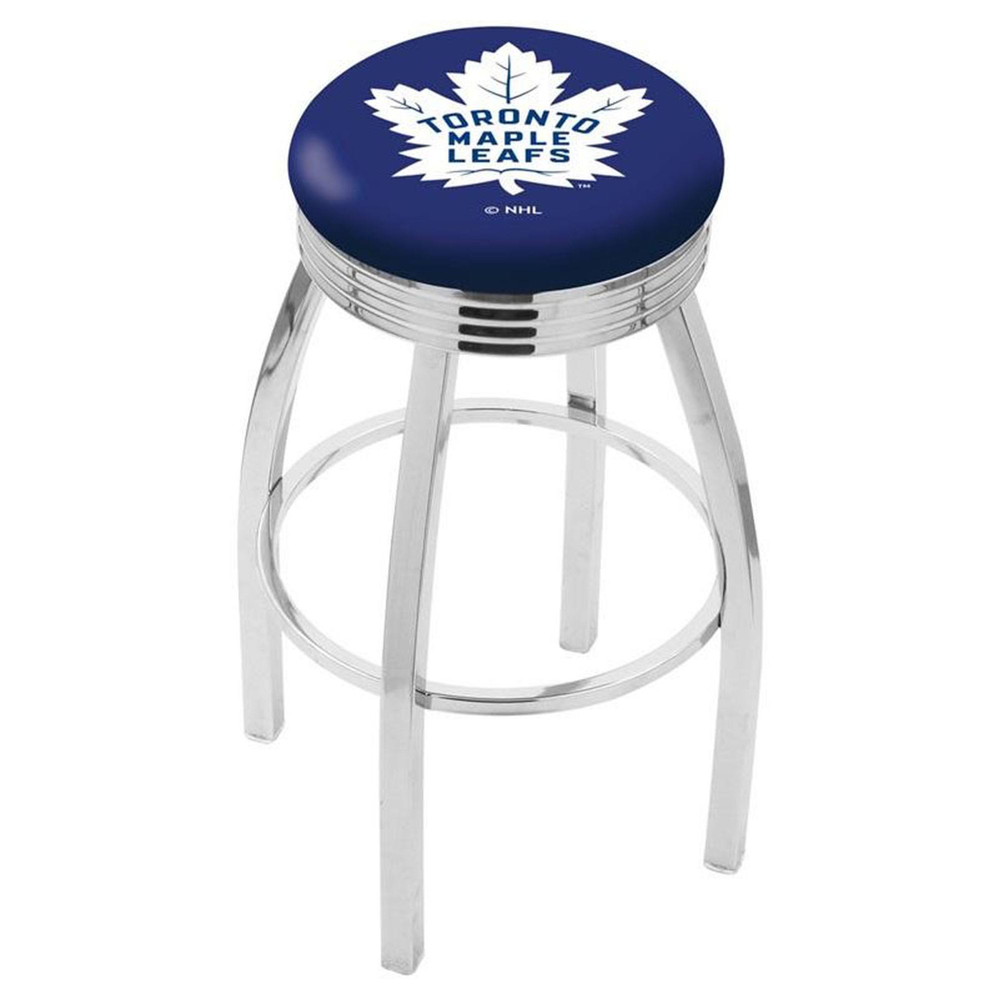Holland Bar Stool 25x22 Chrome Toronto Maple Leafs Swivel Bar Stool with 2.5x22 Ribbed Accent Ring