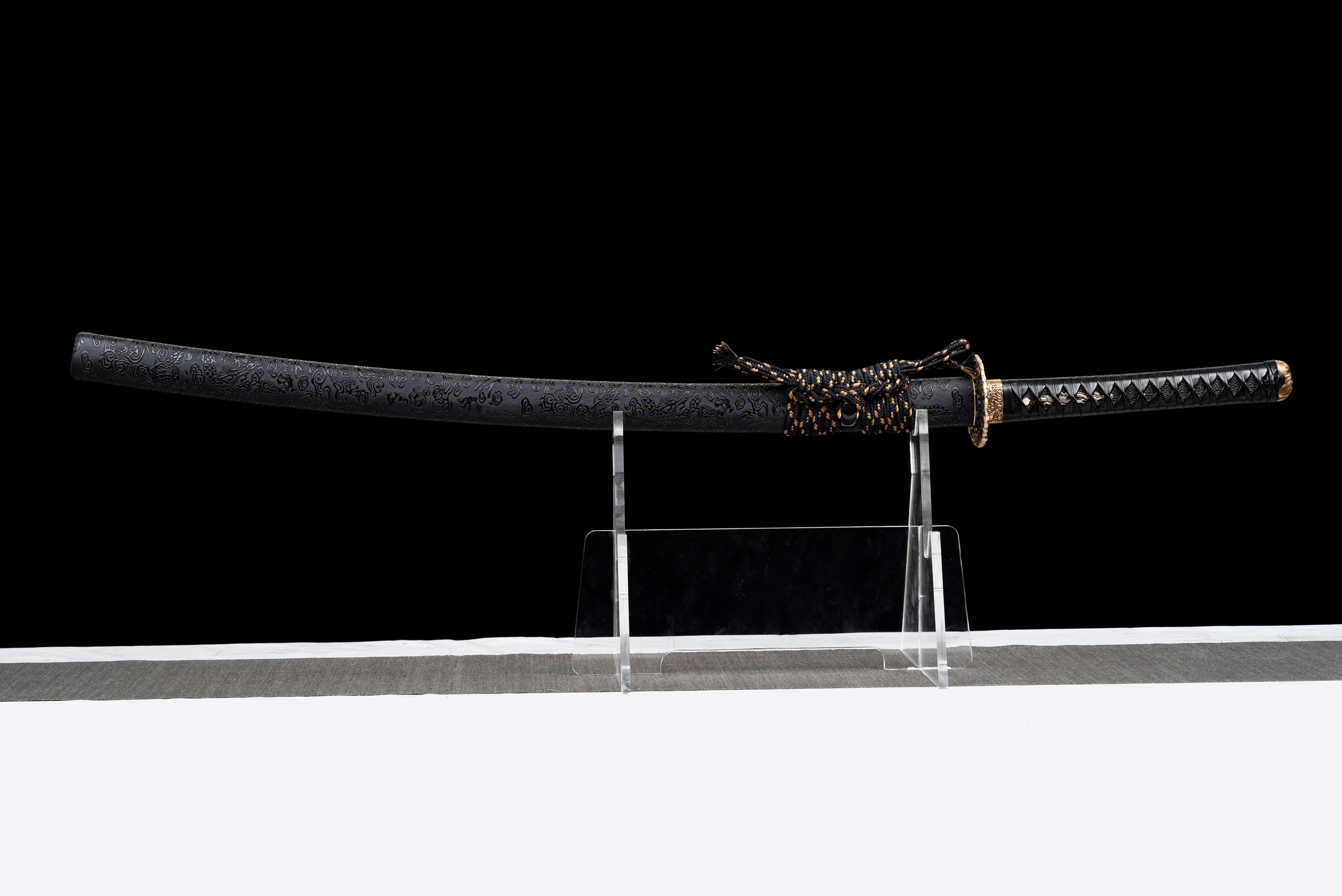 Dragon Katana – Blue Baked Damascus Steel, Full Tang
