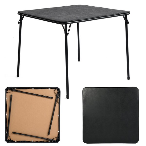 HomyLin Folding Table 33.5 inches Square Black Desk,No Assembly