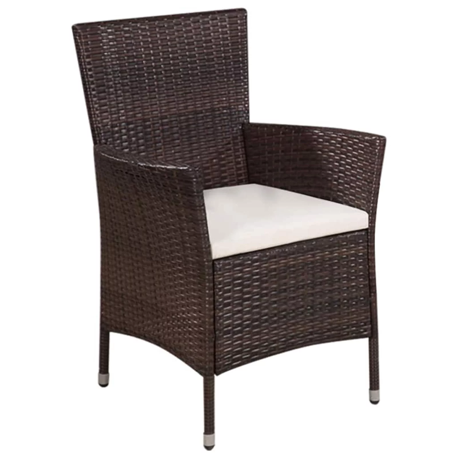 Dcenta 3 Piece Bistro Set Coffee Table and 2 Chairs with Cushion Brown Poly Rattan Outdoor Dining Set for Bar, Pub, Garden, Backyard, Patio, Outdoor Furniture