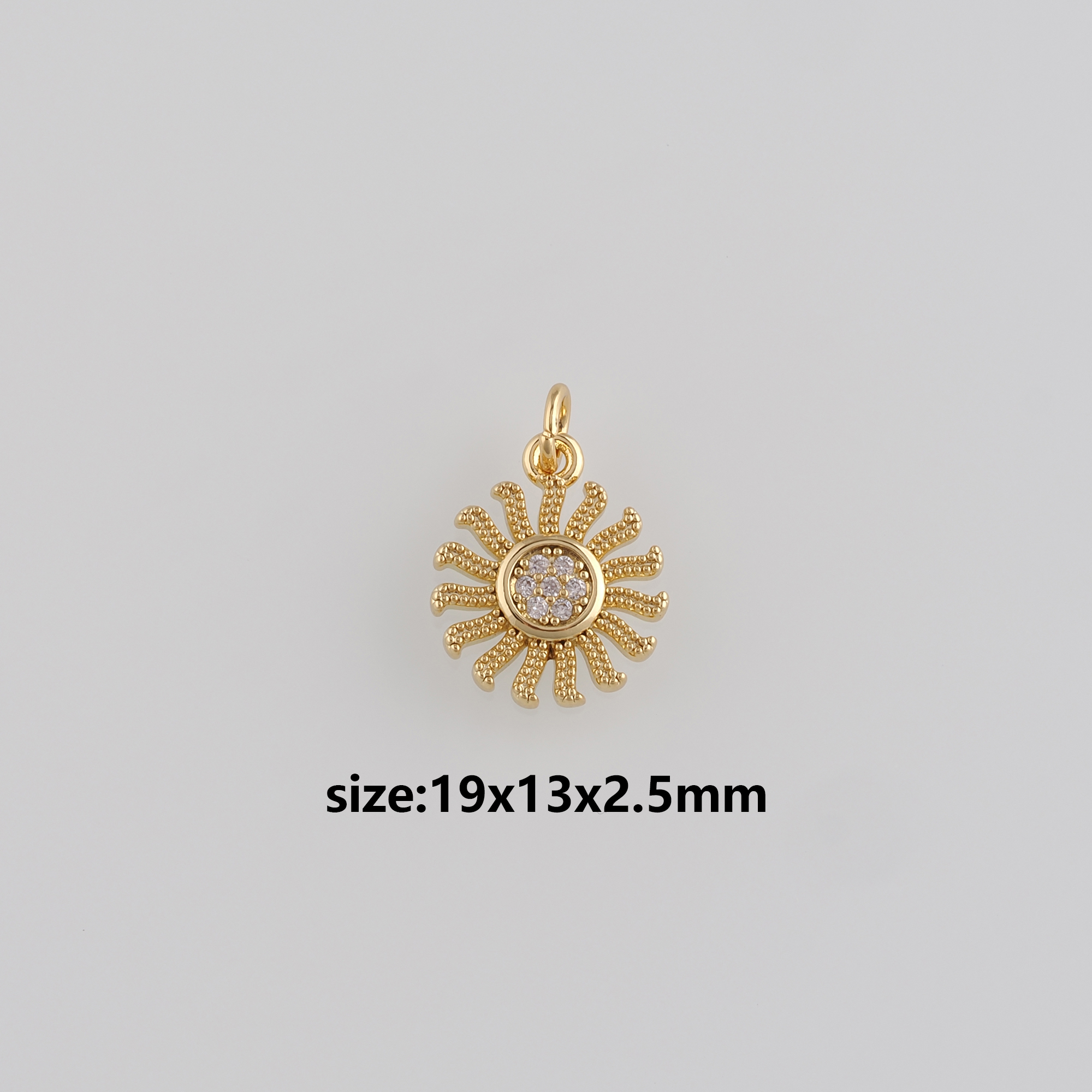 18K Gold Filled Sun Pendant,CZ Micro Pave Celestial Charm Earrings Necklace for DIY Jewelry Making Supply