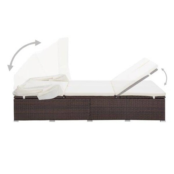 vidaXL 2Person Sunbed with Cushion Poly Rattan Brown
