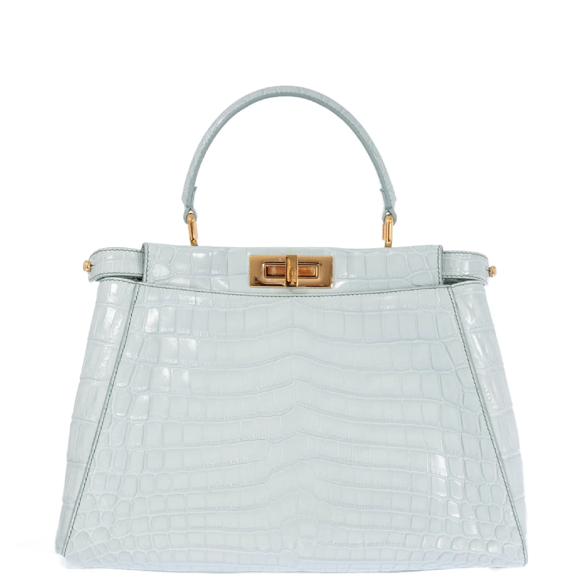 Fendi Peekaboo Medium Pale Blue Crocodile Soft Gold Hardware