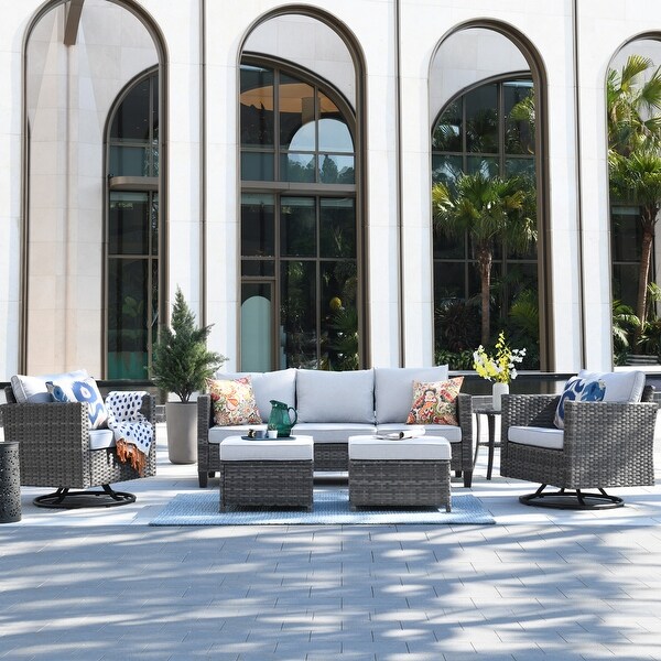 OVIOS 6piece Wicker Sectional Sofa Swivel Rocking Chair Set