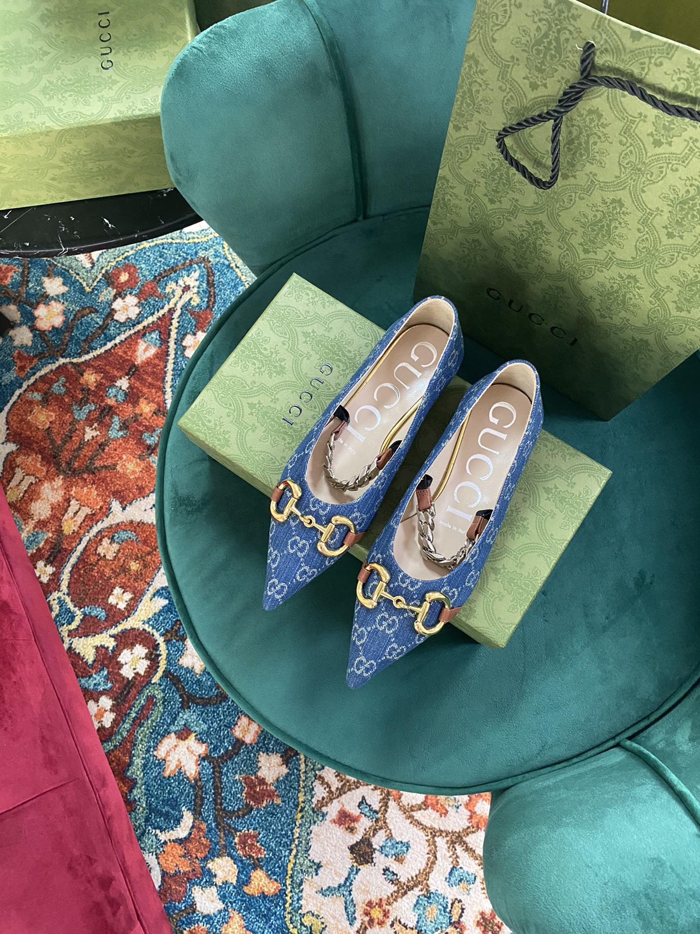 Gucci Gg Denim Series Women’S Horsebit Flat Ballet Shoes