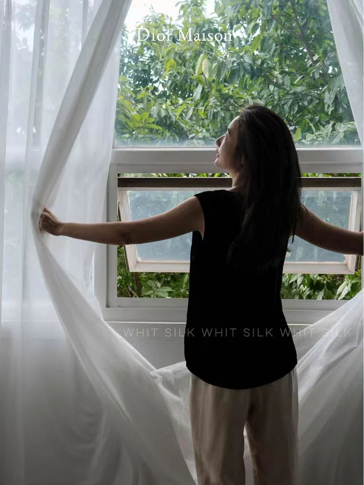FS001 - DiorMaison Embroidered Silk Little Bee Soft Light Sheer Curtains Anti-Mosquito Translucent Living Room Bedroom Floor-to-Ceiling Curtains