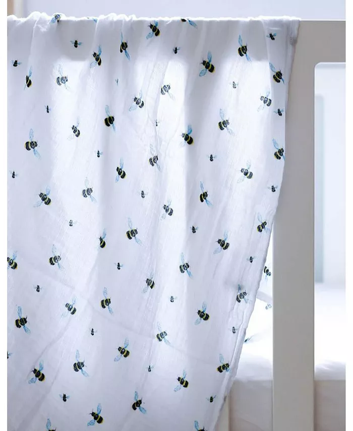 Malabar Baby GOTS Certified Organic Cotton Muslin Swaddle, Bee