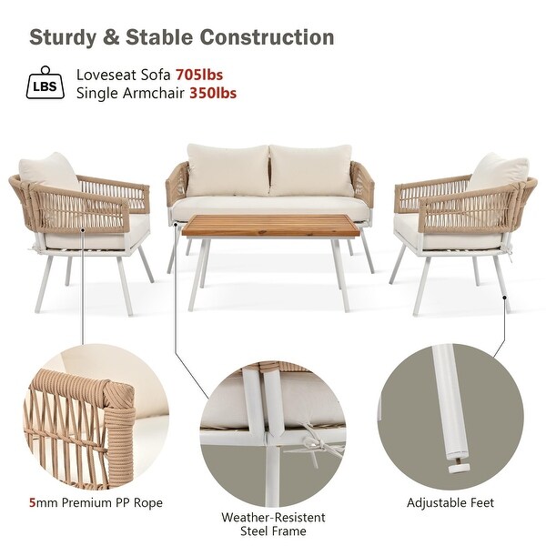 4pcs Lounge Chair Sets Patio Conversation Set Accent Single Sofa