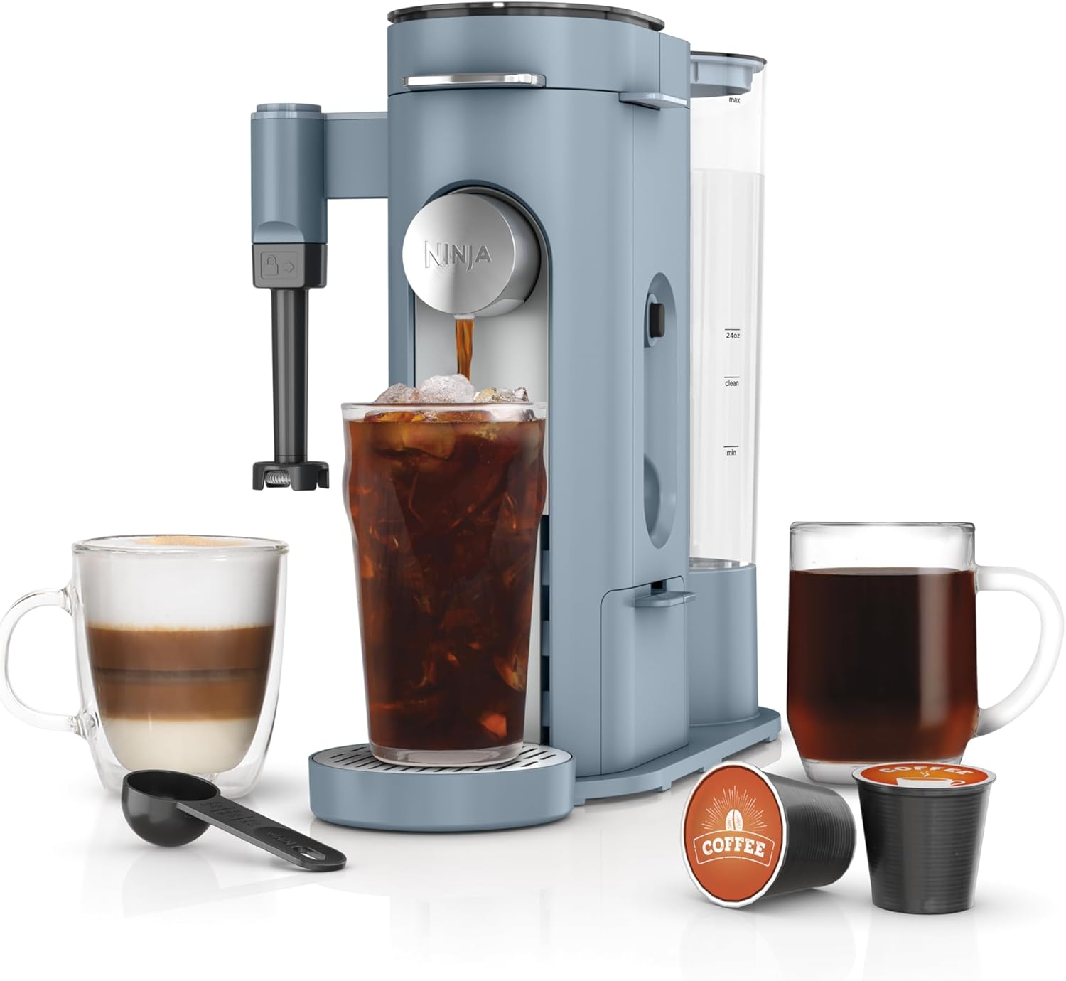 Ninja Pod & Grounds Specialty XL Single-Serve Coffee Maker, K-Cup Pod Compatible, Brews Grounds, Compact Design, Built-In Milk Frother, 68-oz. Reservoir, 6-oz. Cup to 24-oz. Mug Sizes, Stone, PB055AST
