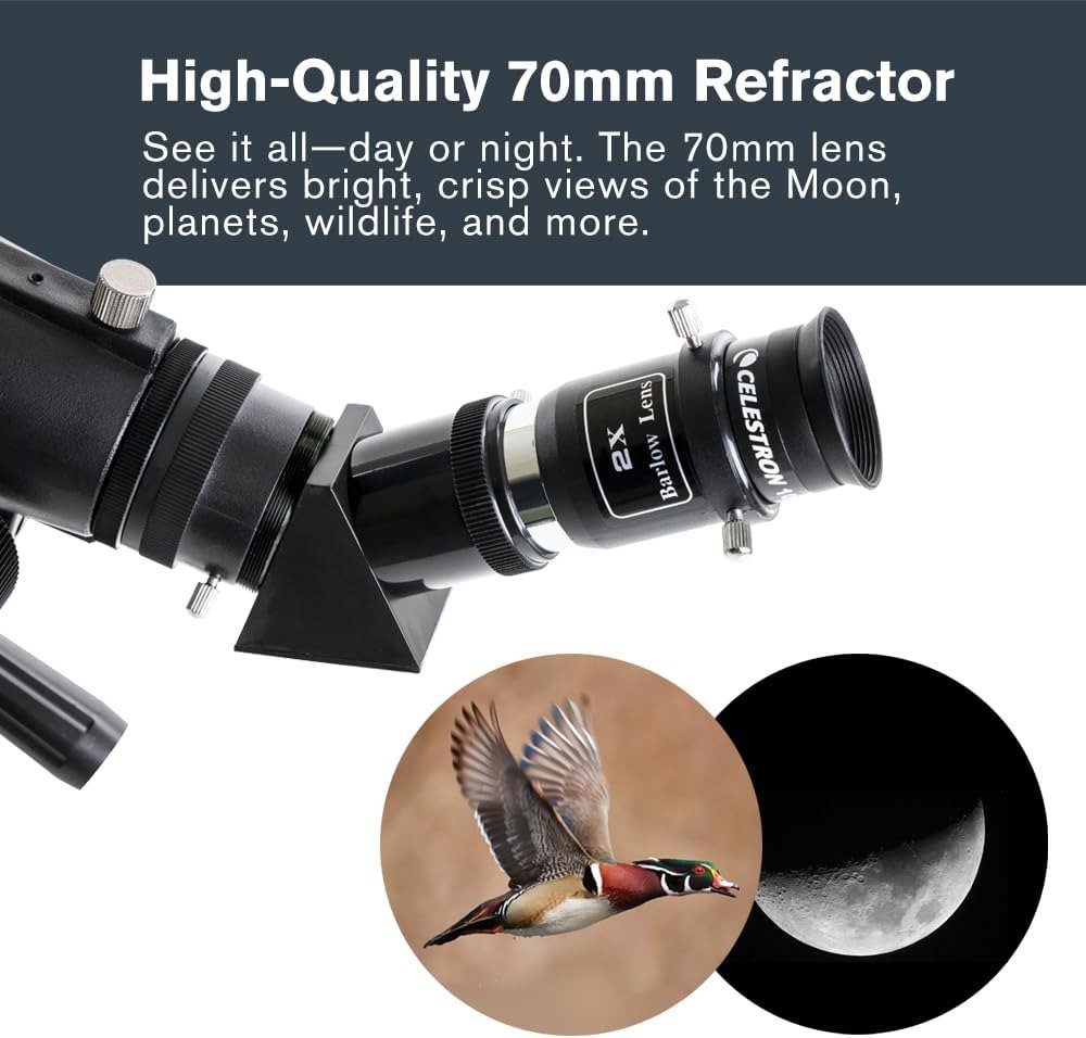 Portable Refractor Telescope – 70mm Aperture, Fully-Coated Glass Optics – Includes Bonus Phone Adapter, Backpack & More – Ideal for Beginners & Travel
