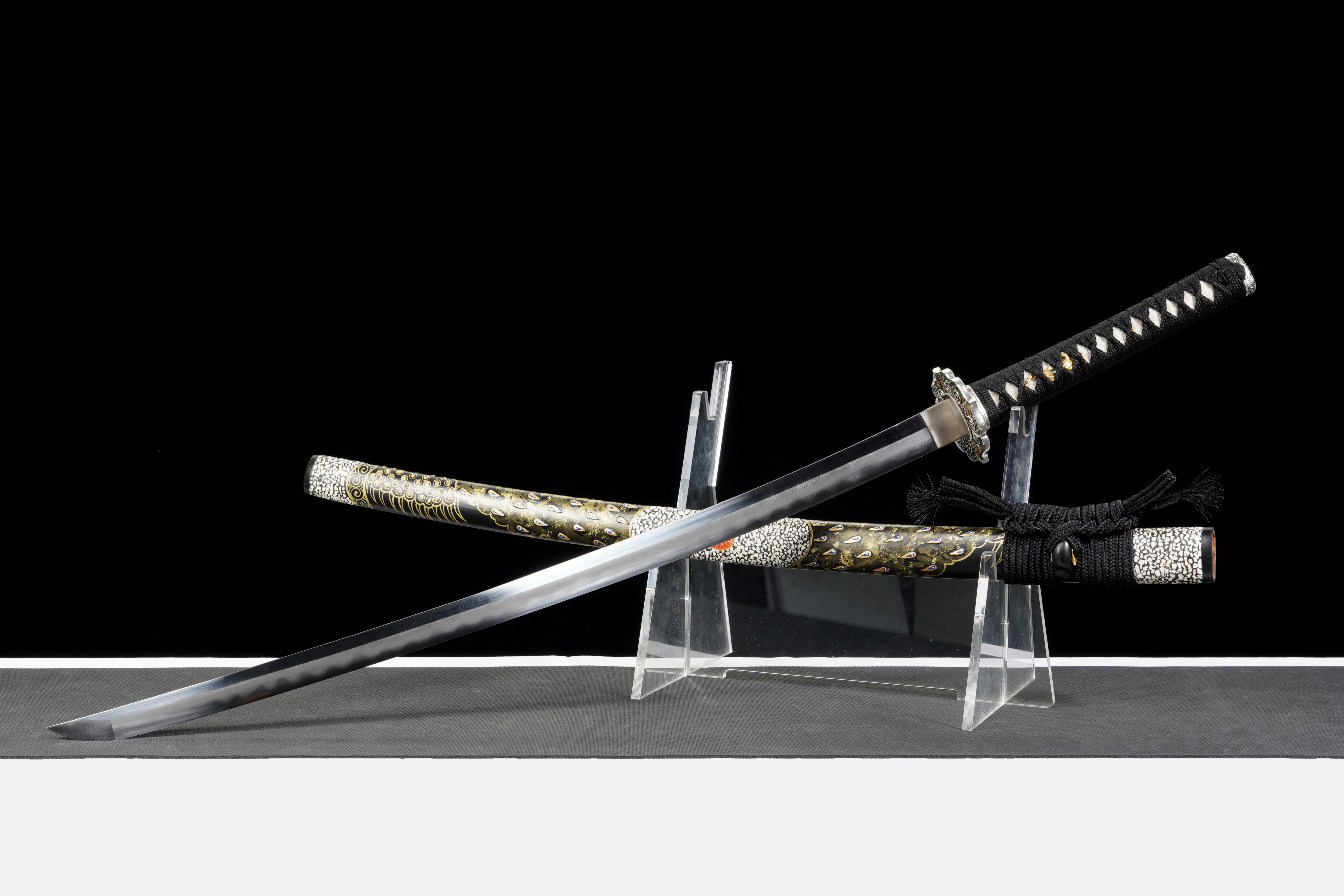 Handmade Japanese Katana Damascus Folded Steel Clay Tempered Full Tang