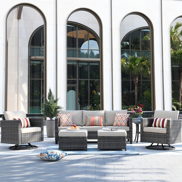 OVIOS 6piece Wicker Sectional Sofa Swivel Rocking Chair Set