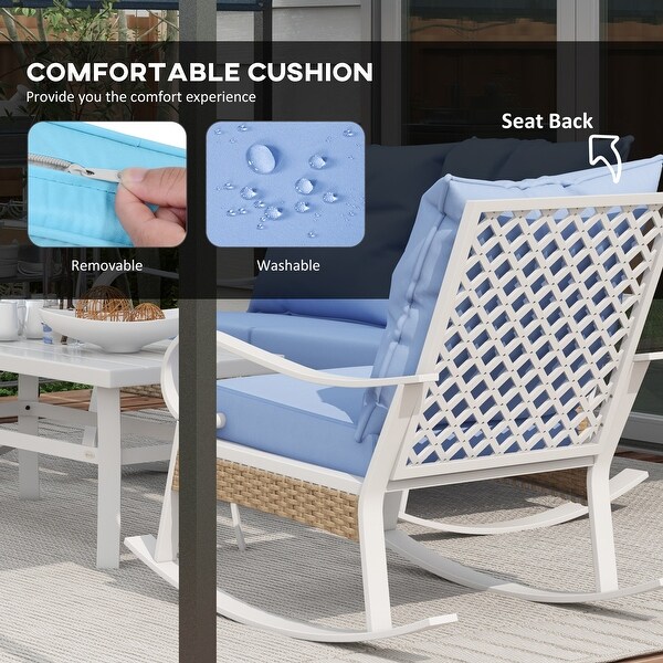 Outsunny 4 Piece Patio Furniture Set with Loveseat Sofa,Rocking Chairs,Coffee Table