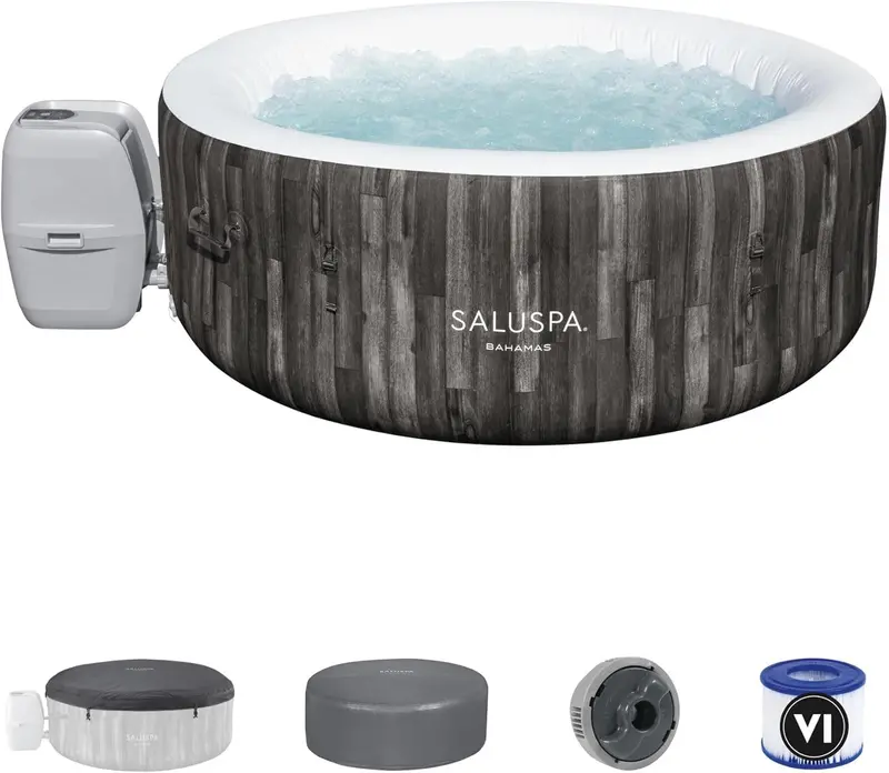 Portable Grey Inflatable Hot Tub – 2–4 Person Outdoor Spa with 120 Air Jets & EnergySense Cover