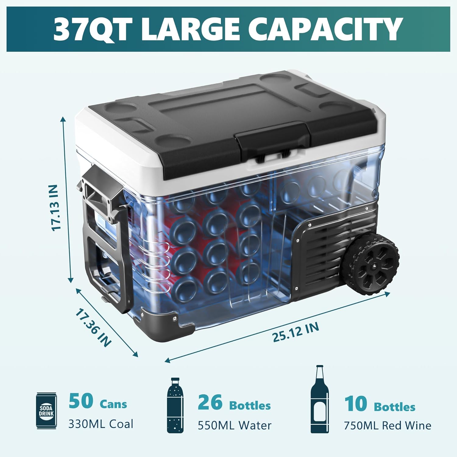 EUHOMY 12 Volt Refrigerator, 37QT(35L) Electric Cooler, Portable Freezer 12V/24V DC 110-240V AC, 12V Fridge -4℉~68℉, 12V Cooler with Wheels & 2 Baskets for Travel, Truck, Boat, Camping