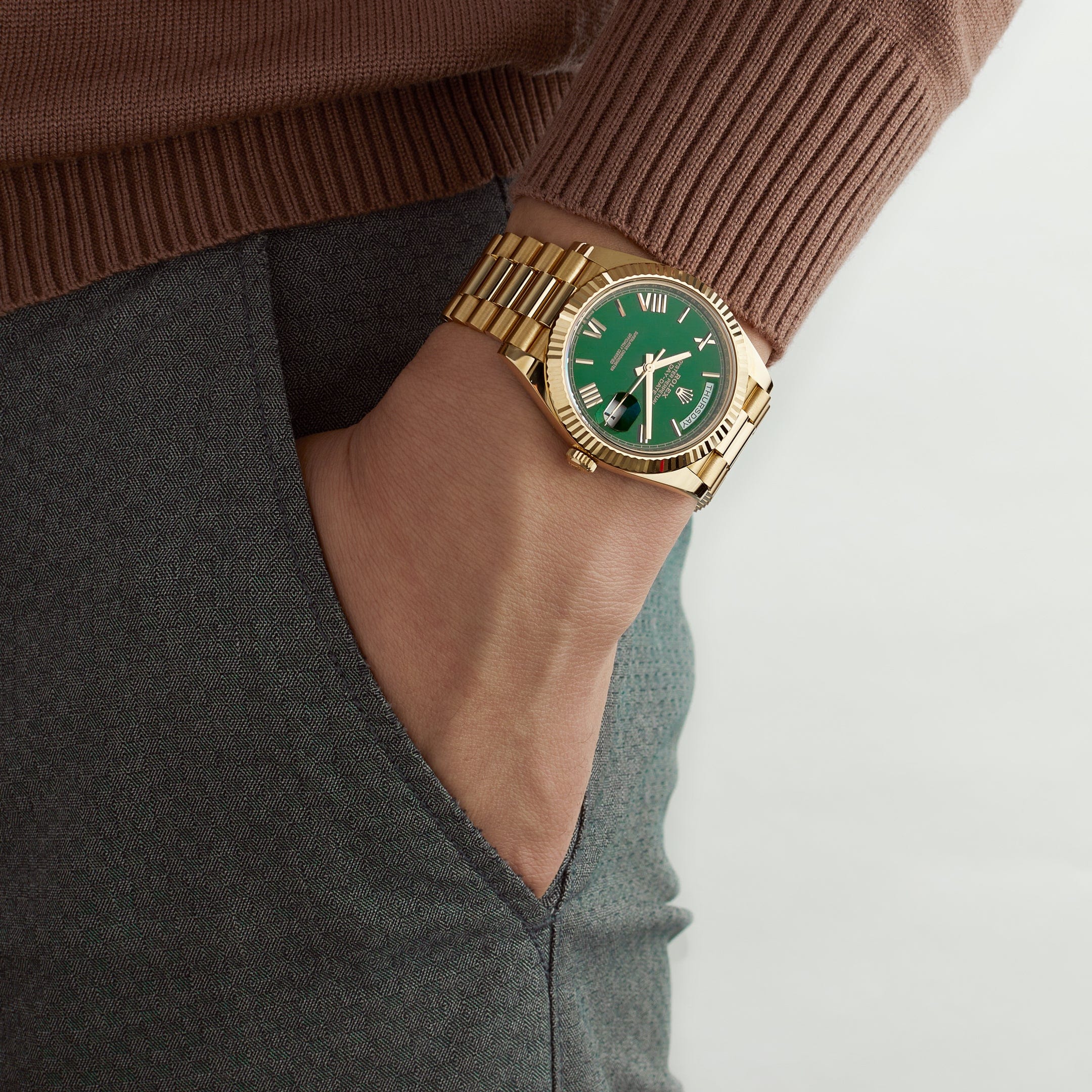 Rolex Day-Date 40 228238 Yellow Gold Green Roman Numerals Dial
