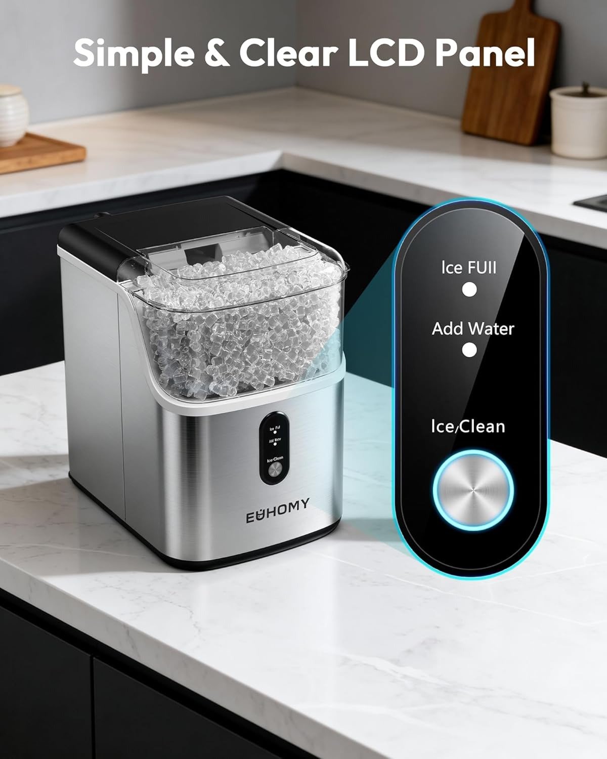 Nugget Ice Maker Countertop, Ready in 7 Mins, 34Lbs/24H Pebble Ice Maker Machine, Self-Cleaning Countertop Sonic Ice Makers with Ice Scoop&Basket, Pellet Ice Maker for Home, Stainless Steel