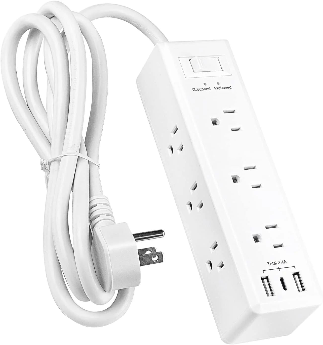 BN-LINK Surge Protector Power Strip with 9 Outlets 2 USB-A 1 USB-C (Total 3.4A), 3-Side Outlet Extender Strip with 5 Ft Extension Cord, Flat Plug, Desktop Charging Station for Travel, Home, Office