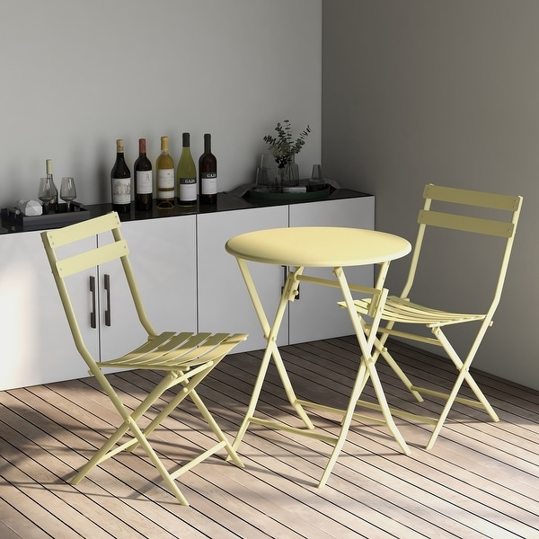 3Piece Patio Bistro Set of Foldable Round Table and Chairs,Yellow