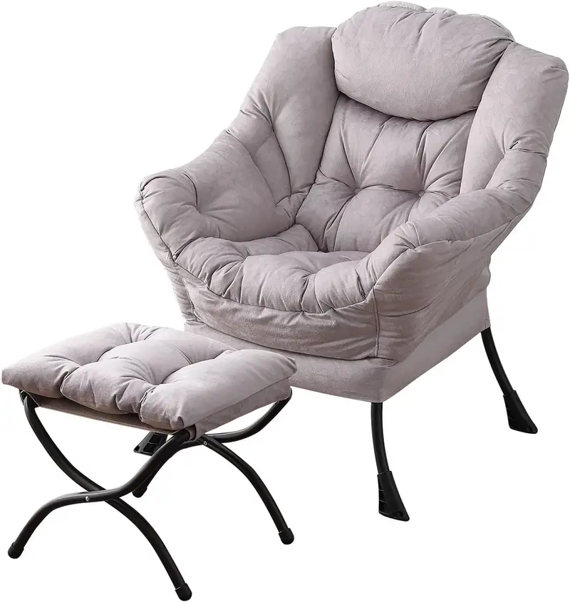 Welnow Modern Lazy Chair with Ottoman – Compact Accent Armchair Featuring Side Pocket and Footrest