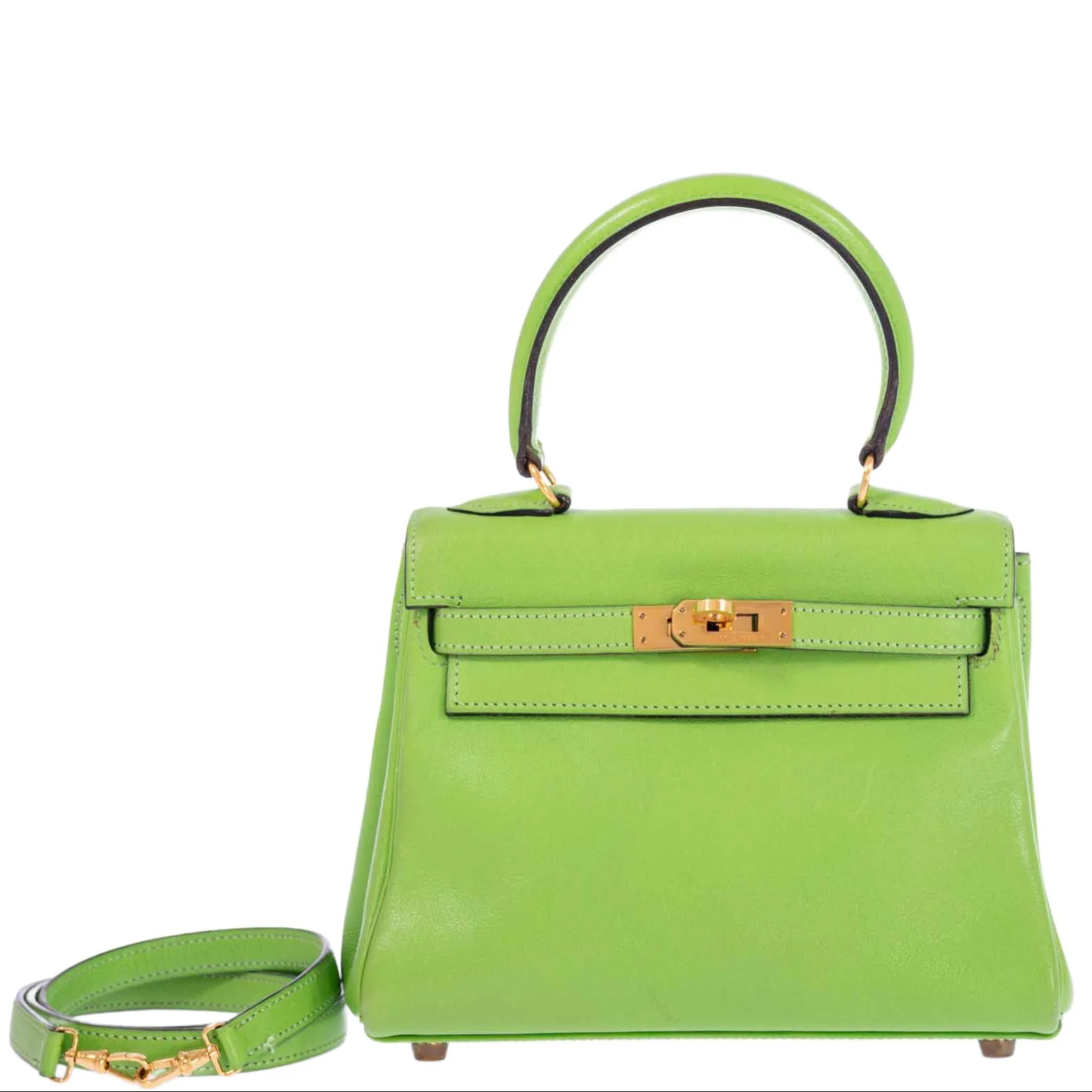 Hermès Kelly Mini 20 Retourne Vert Cru Gulliver Leather Gold Hardware