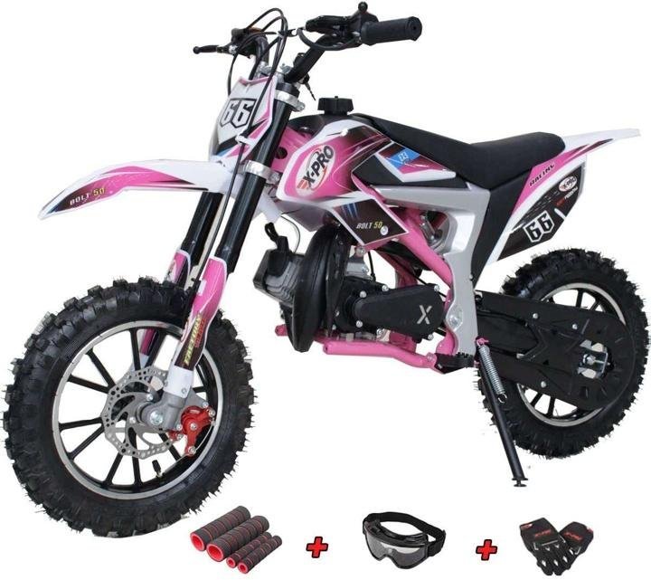 bolt-50cc Dirt Bike Gas Dirt Bike Kids Dirt Bikes Pit Bikes Youth Dirt Pitbike with Gloves, Goggle and Handgrip,Red