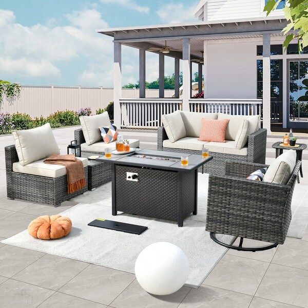 HOOOWOOO 8piece Rattan Wicker Patio Furniture Set with Fire Pit