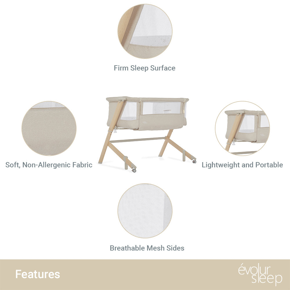 Evolur Stellar Bassinet and Bedside Sleeper in Beige