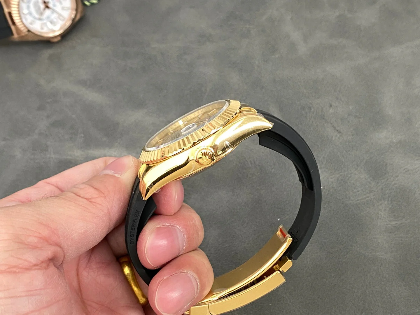 Rolex Sky-Dweller 42mm Gold Case Gold Dial Rubber Strap