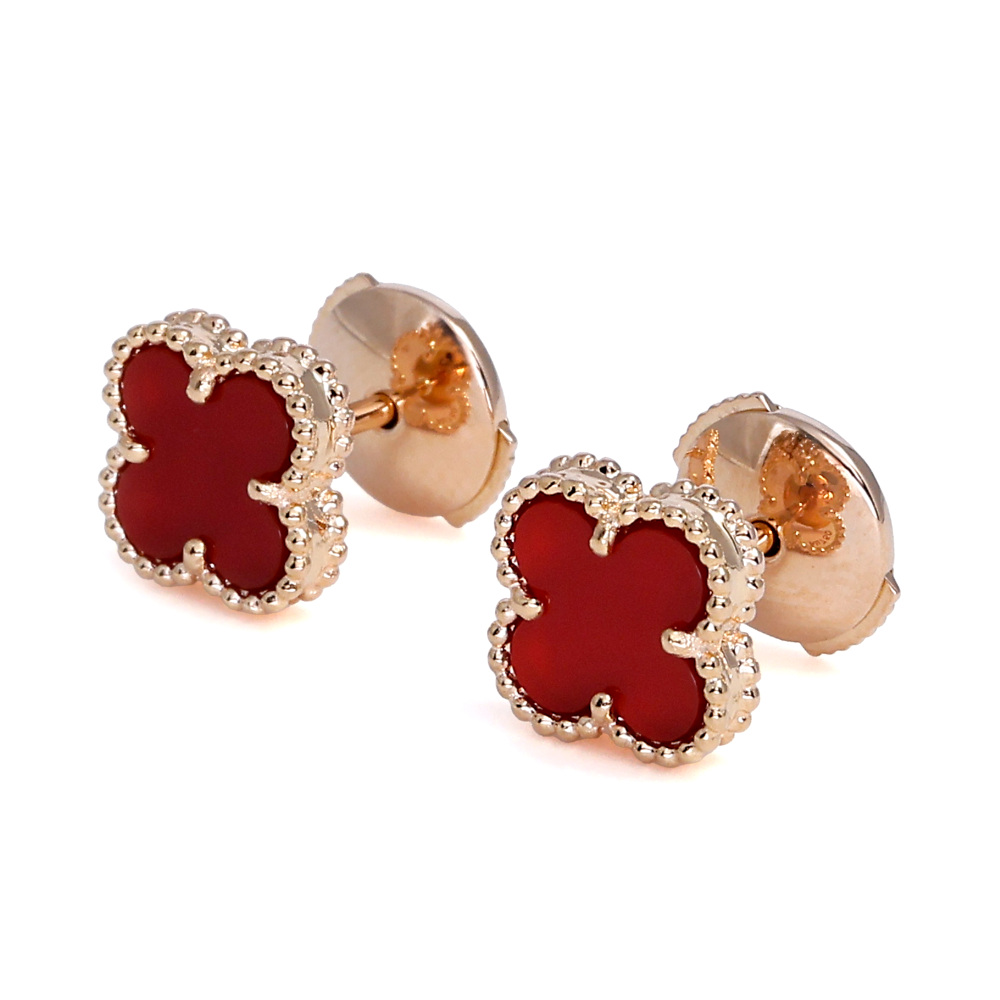 Van Cleef & Arpels Sweet Alhambra Earrings 18K Rose Gold Carnelian VCARN6BO00