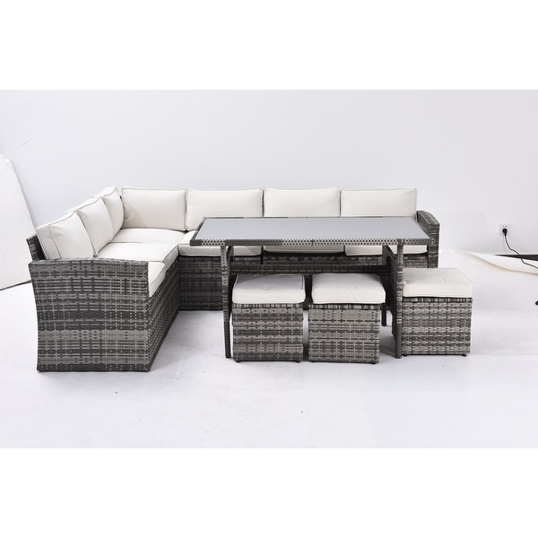 Patio Furniture Set,7 Pieces Sectional Conversation Sofa with Ottomans,All Weather,With Backrest and Removable Cushions