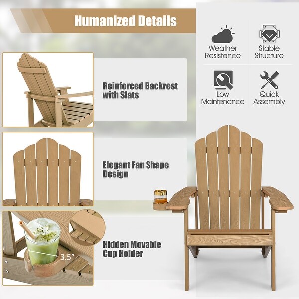 Costway Patio HIPS Adirondack Chair with Cup Holder Weather Resistant