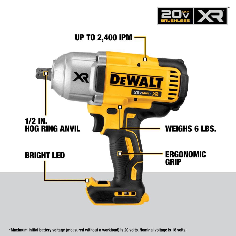 DEWALT 20V MAX XR 1/2″ Impact Wrench with Detent Pin Anvil Bare Tool DCF899B