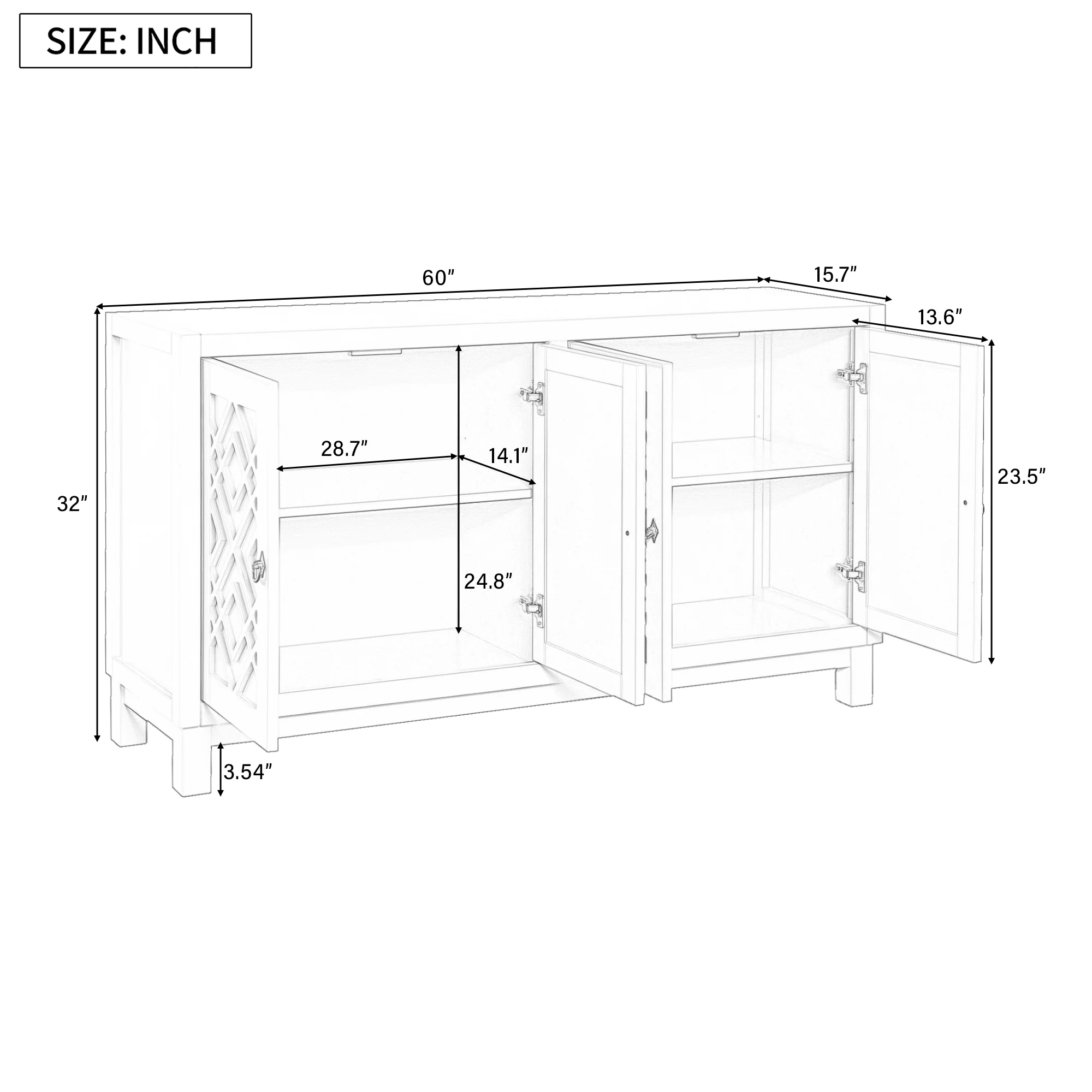 2-Door Storage Cabinet, Buffet Sideboard, Buffet Cabinet, Sideboard Cabinet with Metal Legs and Adjustable Shelves, Multifunctional Cabinet Furniture for Dining Room Living Room Entryway, White