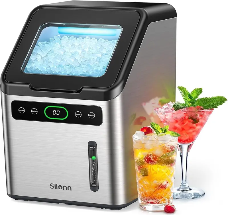 Silonn Countertop Nugget Ice Maker — 33 lbs/Day Soft Chewable Pebble Ice Machine with Auto-Cleaning & Scoop (Black)